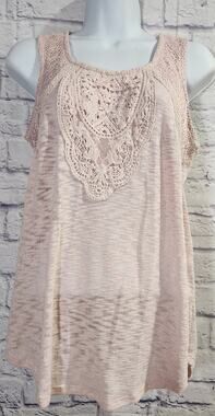 New Directions Dusty Rose Crochet Bodice Slub Knit Sleeveless Top Small Soft